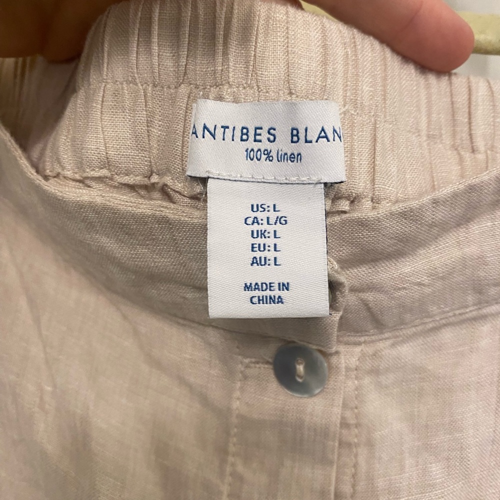 Antibes Blanc 100% Linen Neutral Button Front Skirt Large